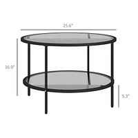 Homcom Round Side Table with Storage, 2-Tier End Tempe Glass Top