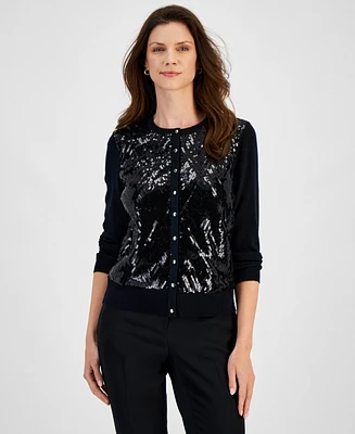 Jm Collection Women's Sequined Button-Down Party Cardigan Sweater, Created for Macy's