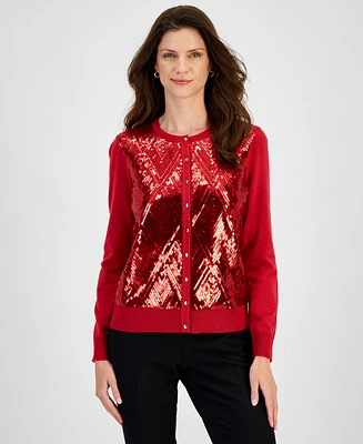 Jm Collection Women's Sequined Button-Down Party Cardigan Sweater, Created for Macy's