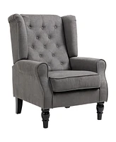 Homcom Fabric Tufted Living Room Side Chair with Painted Wooden Legs and Non-Mark Caps