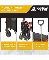 Gorilla Carts 7 Cubic Feet Foldable Utility Beach Wagon with Oversized Bed, Red
