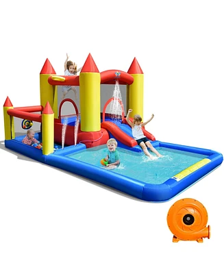 Sugift Inflatable Water Slide Castle Kids Bounce House with 480W Blower