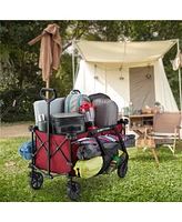 Gorilla Carts 7 Cubic Feet Foldable Utility Beach Wagon with Oversized Bed, Red