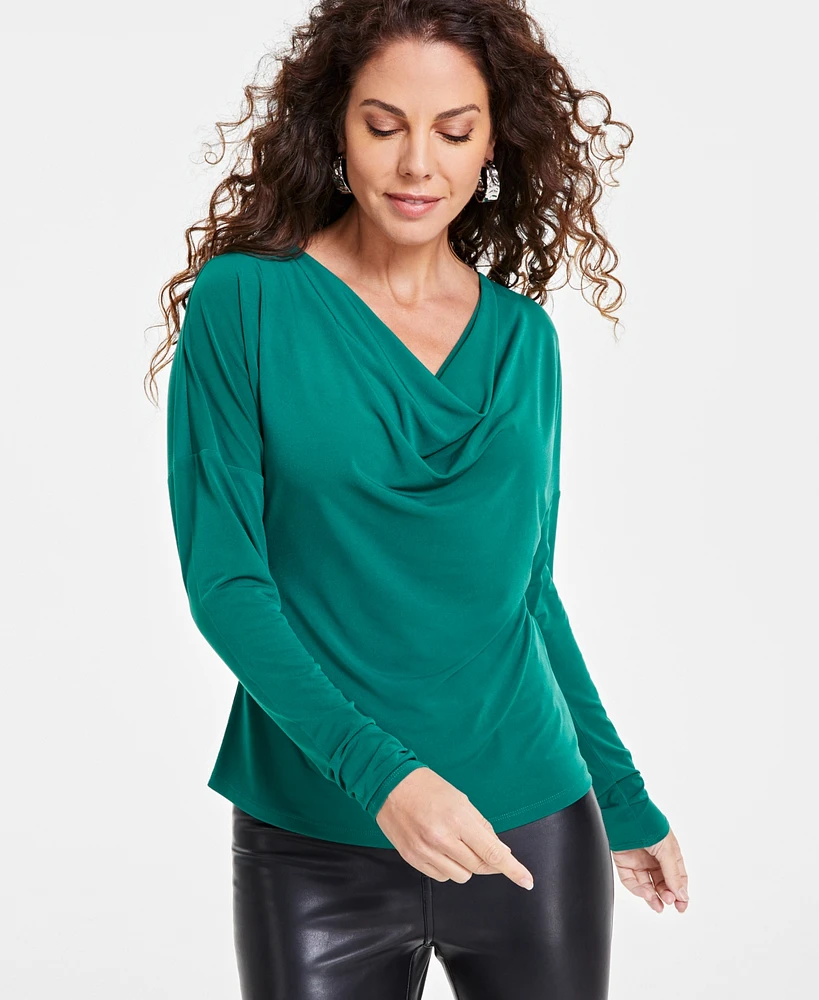 I.n.c. International Concepts Women's Cowl-Neck Long-Sleeve Top, Created for Macy's