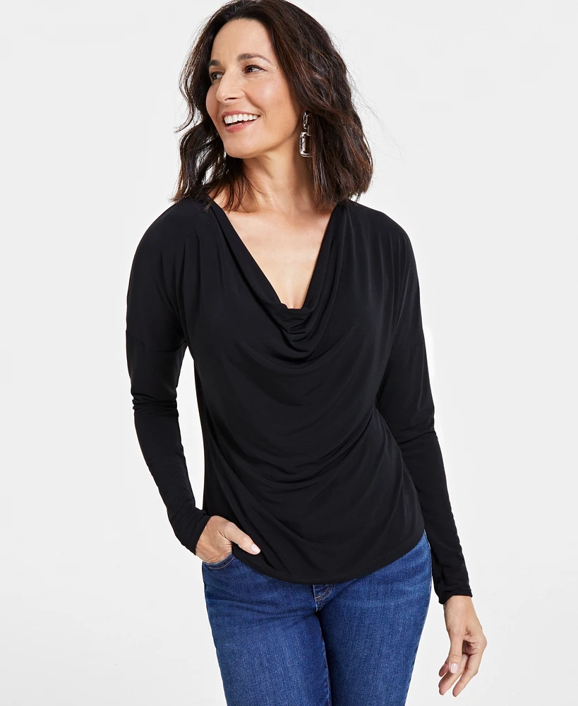 I.n.c. International Concepts Women's Cowl-Neck Long-Sleeve Top, Created for Macy's