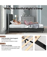 Sugift Full Size Upholstered Bed Frame with Velvet Headboard