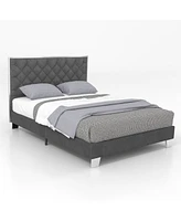 Sugift Full Size Upholstered Bed Frame with Velvet Headboard