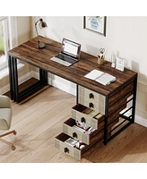 Tribesigns Computer Desk with 5 Drawers, 55" Home Office Desk with Reversible Drawer, Industrial Study Work Writing Desk with Storage, Simple Wood Lap