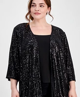 Alex Evenings Plus Collarless Open-Front Sequin Jacket