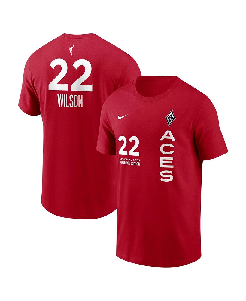 Nike Men's and Women's A'ja Wilson Red Las Vegas Aces Rebel Edition Name Number T-Shirt