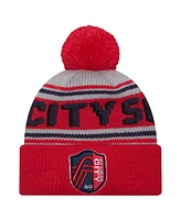 New Era Big Boys and Girls Red St. Louis City Sc Evergreen Cuffed Knit Hat with Pom