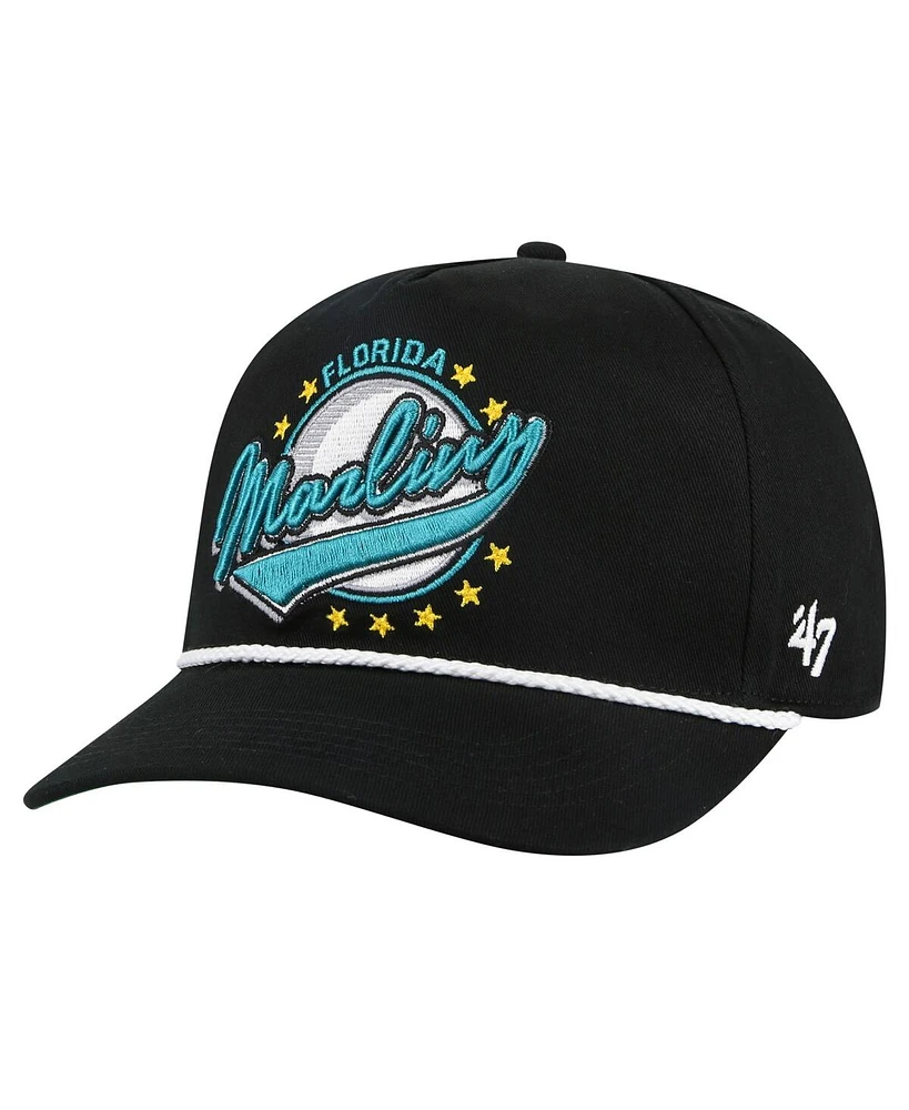 '47 Brand Men's Black Florida Marlins Cooperstown Collection Premier Hitch Adjustable Hat