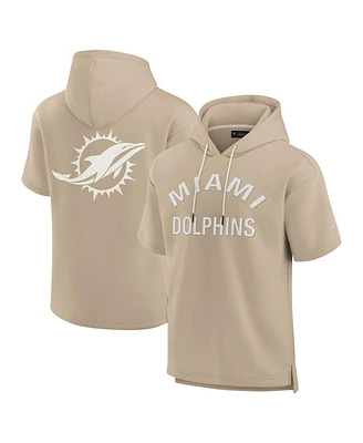 Fanatics Men's and Women's Khaki Miami Dolphins Elements Super Soft Fleece Short Sleeve Pullover Hoodie