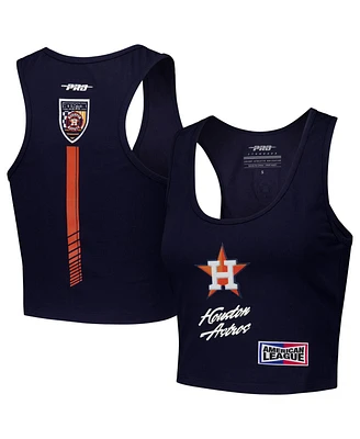 Pro Standard Women's Navy Houston Astros Fast Lane Fitted Tri-Blend Cropped Tank Top