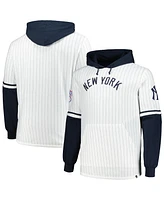 '47 Brand Men's White New York Yankees Big Tall Pinstripe Double Header Collection Pullover Hoodie