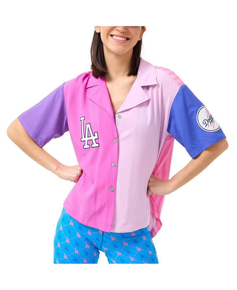 Terez Women's Pink Los Angeles Dodgers Color Block Button-Up Shirt