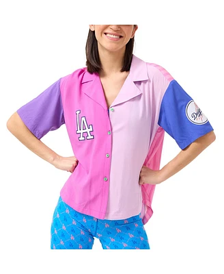 Terez Women's Pink Los Angeles Dodgers Color Block Button-Up Shirt