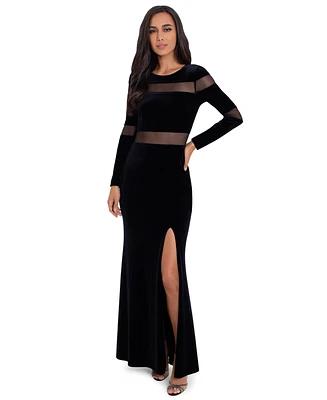 Betsy & Adam Women's Velvet Illusion Gown