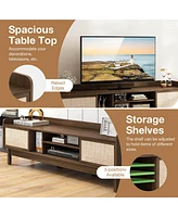 Costway Wooden Tv Stand for TVs up to 65" with Storage Adjustable Shelf & Sliding Doors