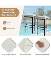 Costway Wicker Bar Stools Set of 2 with Removable Seat Cushions Footrest Support 400 Lbs