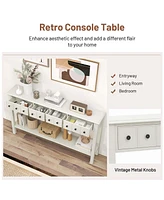 Costway 60" Console Table Retro Entryway Sofa Table with 4 Drawers & Open Shelf Hallway