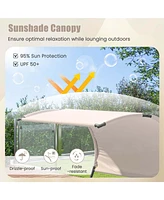 Outdoor Double Chaise Lounge Chair with Sunshade Canopy & Headrest Pillows