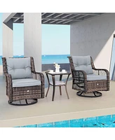 3 Pcs Patio Furniture Set Rocking Chairs Set of 2 with Glass Top Side Table
