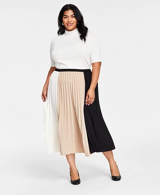 Anne Klein Plus Colorblock Pleated Midi Skirt