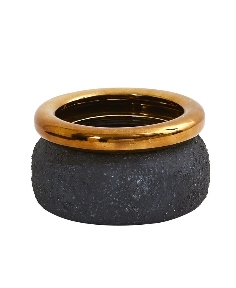 Slickblue 7" Stone Planter with Bronze Rim