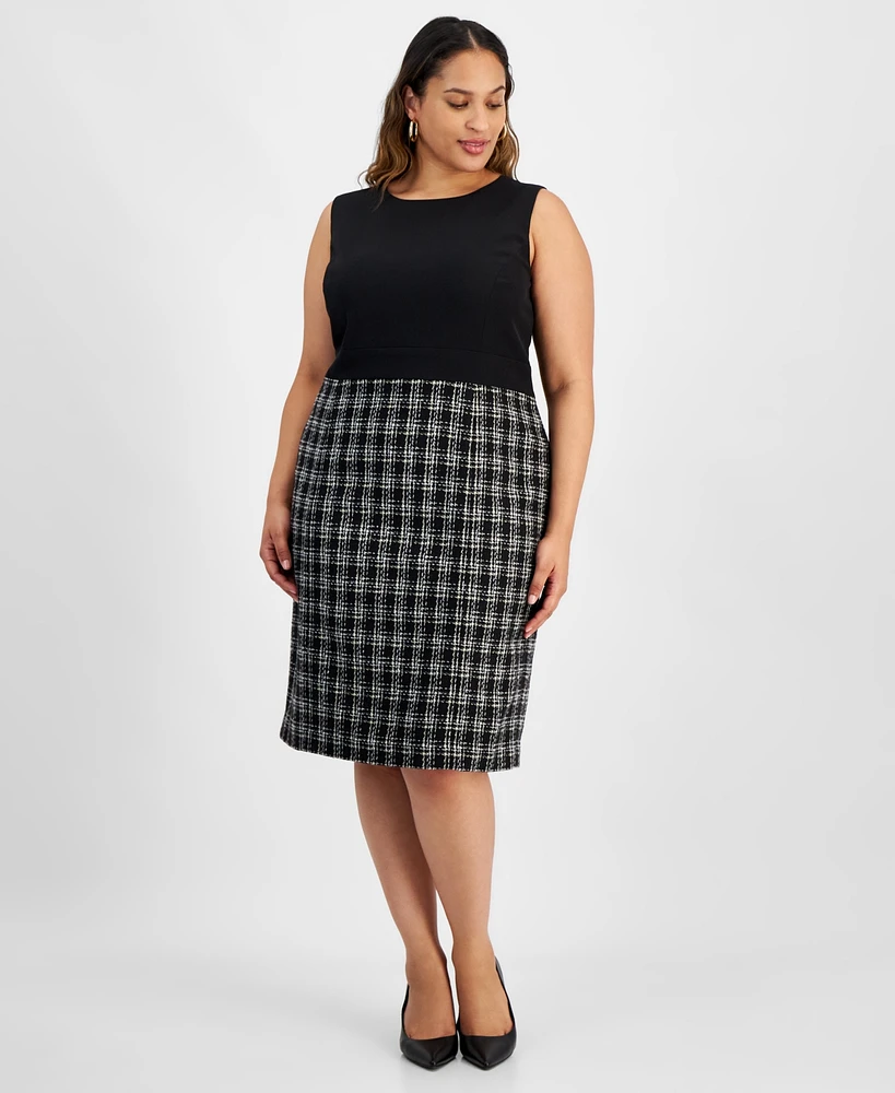 Kasper Plus Tweed-Skirt Sleeveless Sheath Dress