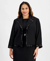 Kasper Plus Sequin Tipped Open-Front Blazer