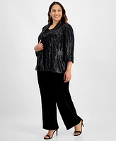 Kasper Plus Metallic-Dot Open-Front Cardigan