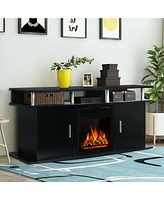 Gymax 63'' Fireplace Tv Stand W/18'' 1500W Electric Fireplace up to 70'' Black