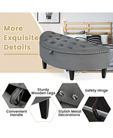 Costway Upholstered Storage Bench Half Moon Ottoman with Hidden Storage Space Wooden Legs