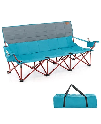 3 Person Folding Camping Chair Heavy-Duty Camp Couch with 2 Cup Holders Padding