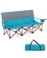 Costway 3 Person Folding Camping Chair Heavy-Duty Camp Couch with 2 Cup Holders Padding