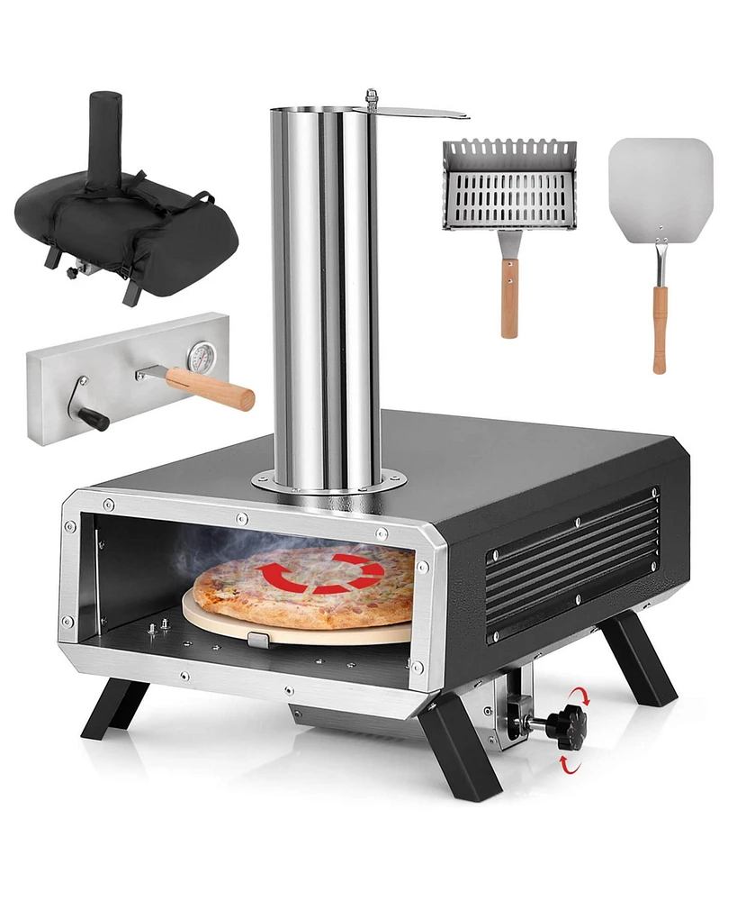 Costway Outdoor Pizza Oven Wood Pellet Pizza Stove with 12" Round Rotatable Pizza Stone