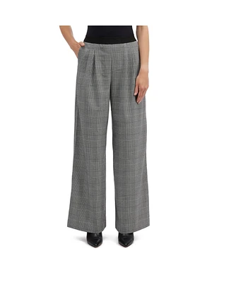 Nvlt Women's Wide Leg Plaid Trouser with Elastic Waist