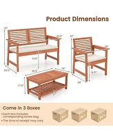 Costway 4 Pcs Patio Conversation Set with Soft Seat Cushions 2-Tier Rectangle Coffee Table