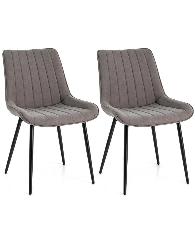 Costway Dining Chair Set of 2 Upholstered Leisure Chairs with Metal Legs Padded Seat