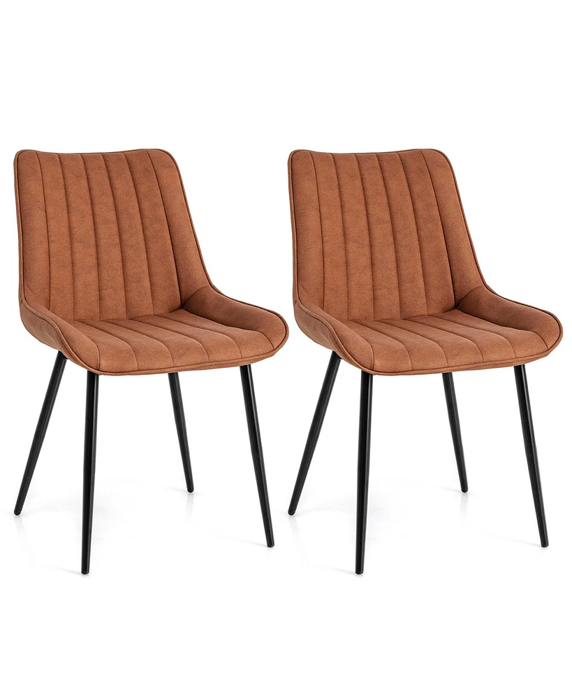 Costway Dining Chair Set of 2 Upholstered Leisure Chairs with Metal Legs Padded Seat