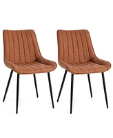 Costway Dining Chair Set of 2 Upholstered Leisure Chairs with Metal Legs Padded Seat