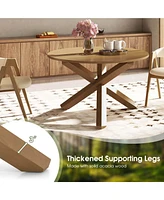 Costway 47" Round Dining Table with Solid Acacia Wood Legs for 4-6 Person for Kitchen