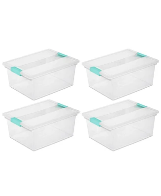 Sterilite Deep Plastic Stackable Storage Bin w/ Clear Latch Lid, Clear (4 Pack)