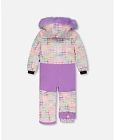 Deux par Big Girls One Piece Snowsuit Lilac Printed Hearts