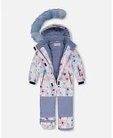 Deux par Big Girls One Piece Snowsuit Printed Watercolor Blue Flowers