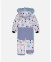 Deux par Big Girls One Piece Snowsuit Printed Watercolor Blue Flowers