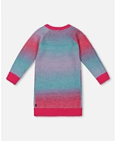 Deux par Toddler Girls Knit Dress With Heart Gradient Candy Pink And Blue - Toddler|Child