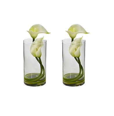 Slickblue Double Calla Lily with Cylinder Vase Elegant Floral Arrangement for Stylish Decor (Set of 2)