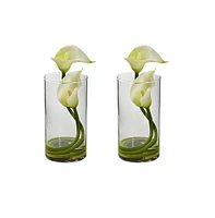 Slickblue Double Calla Lily with Cylinder Vase Elegant Floral Arrangement for Stylish Decor (Set of 2)